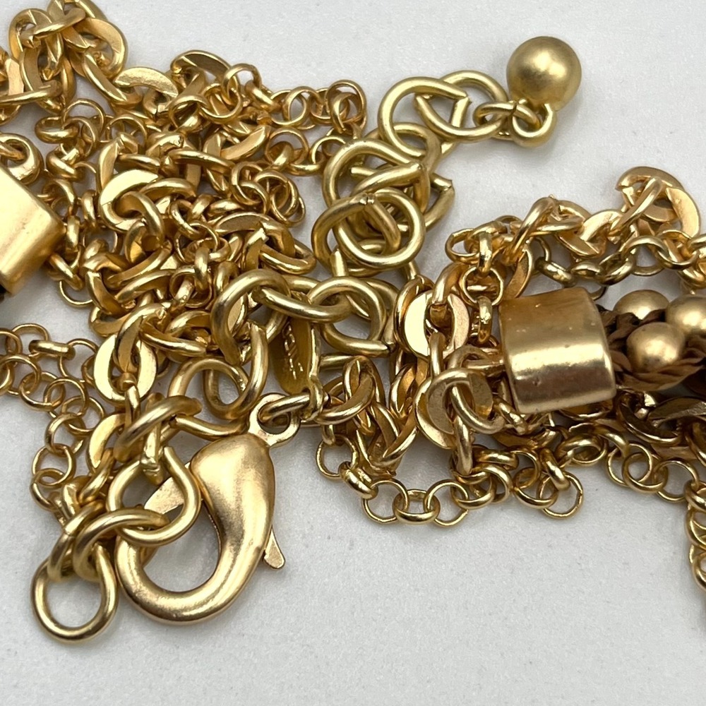 Vintage Chico's Gold Tone Beaded Tassel‎ Necklace Woven Bronze Tone Cord Lariat - Picture 5 of 11